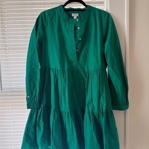 J. Crew Green Tiered Cotton Dress